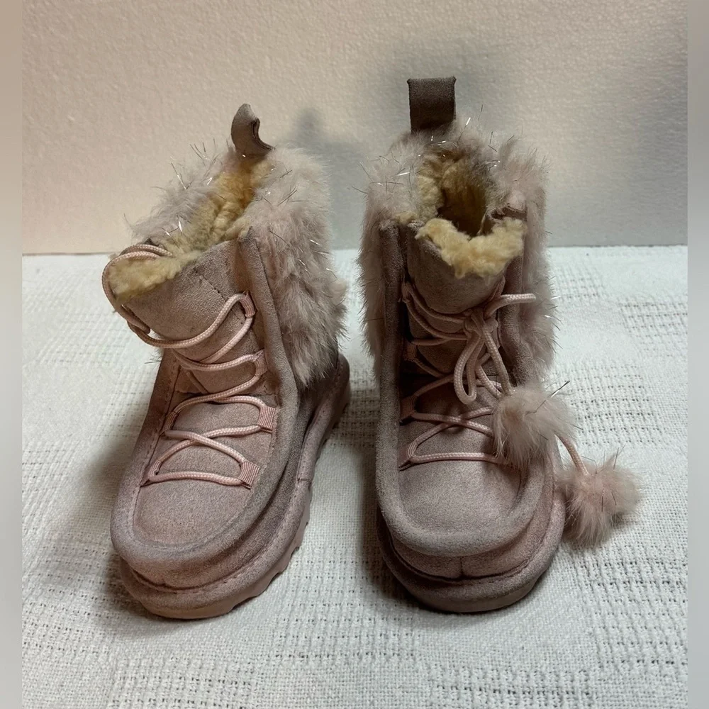 BEARPAW Pink Suede & Sheepskin Sophie Toddler Boots Size 9